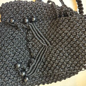 Hand Crafted Black Backpack with Textured Design nylon mini Backpack